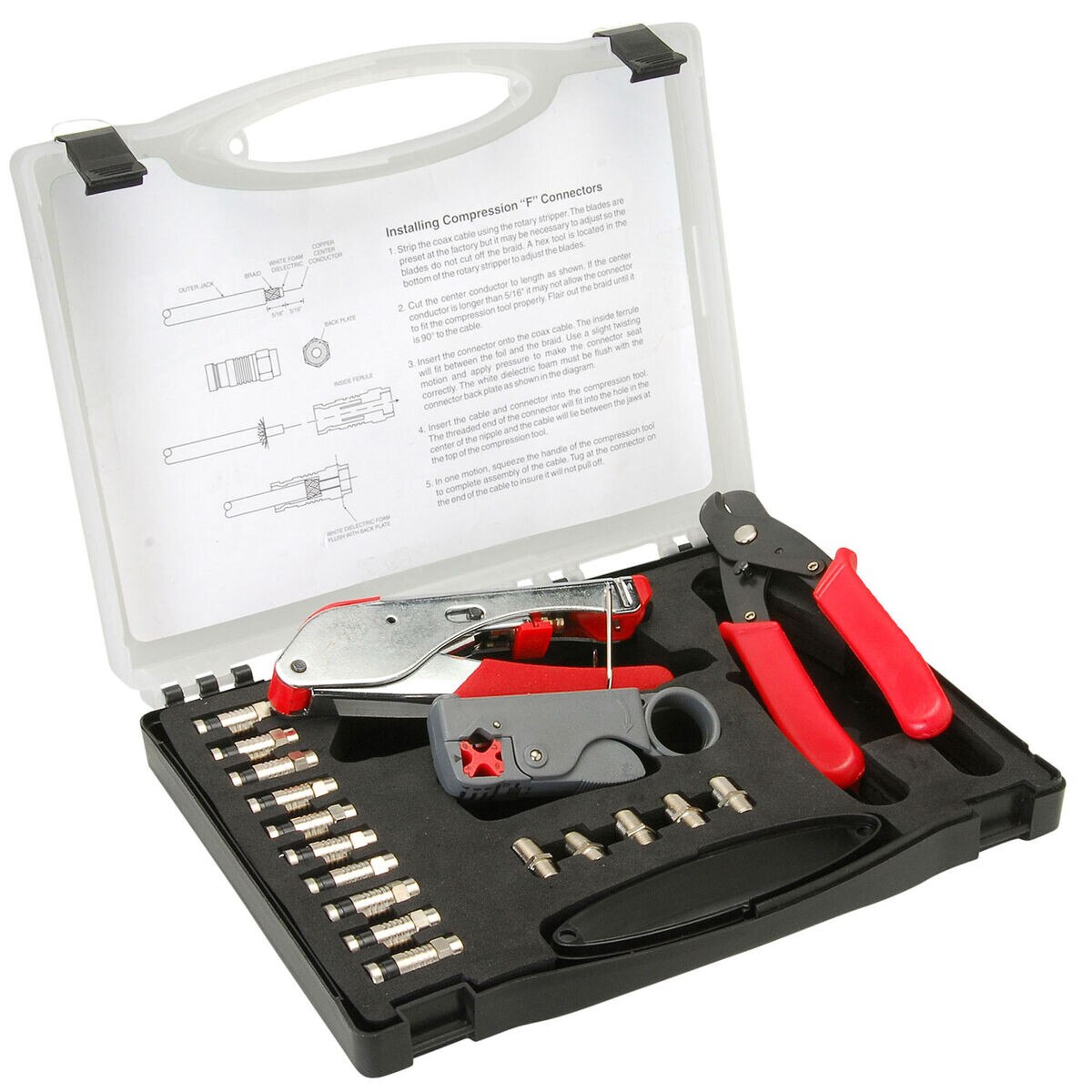 Parts Express Coaxial Cable Compression Connector Crimp Tool Kit for RG